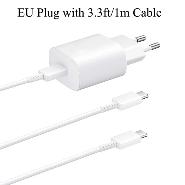 25w Samsung Super Fast Wall Charger PD 3.0 Adapter Type USB C + USB C TO C CABLE - Image 2